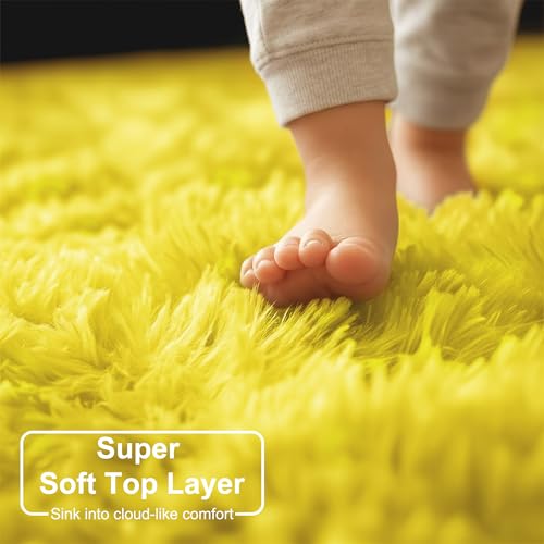 Yellow Shag Fuzzy Large Round Area Rug 6Ft for Bedroom Living Room (Yellow / 6' (Round))