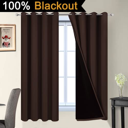 Chocolate Brown Blackout Curtains 63 Inches Long 52" Wide (52"W x 63"L (Pack of 2) / Chocolate Brown)