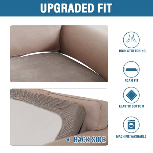 Velvet Stretch Individual Couch Cushion Cover Plush Cushion Slipcover for Loveseat Sofa Cushion Furniture Protector Seat Cushion Sofa Cover (Taupe / 1 Cushion Sofa)