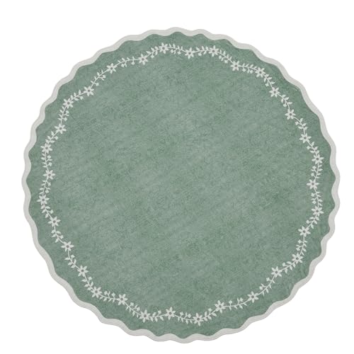 Round Rugs 6ft Scalloped Washable Circle Rug for Dining Room (Sage Green / 6' (Round))