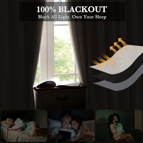 Natural Beige 100% Blackout Short Curtains 45 Inch Long (Natural Beige / 52"W x 45"L (Pack of 2))