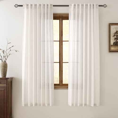Cream Linen Curtains 72 inch Long 2 Panel Set for Living Room Back Tab Rod Pocket Semi Sheer Light Filtering Bedroom Window Curtain Modern Farmhouse Rustic Neutral Ivory Linen Drapes (Natural / 52"W x 72"L (Pack of 2))