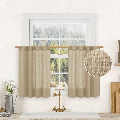 Short Window Linen Curtains 36 Inch Length 2 Panels (Brown / 34"W x 36"L (Pack of 2))