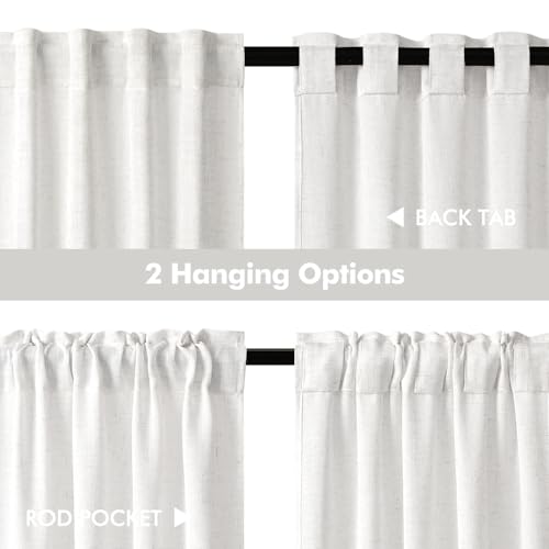 Bleached Linen Kitchen Curtain 36 Inch Length 2 Panels Farmhouse (26"W x 36"L (Pack of 2) / Bleached Linen)