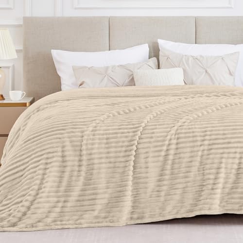 Ribbed King Size Blanket for Bed (Beige / King(108"x90"))