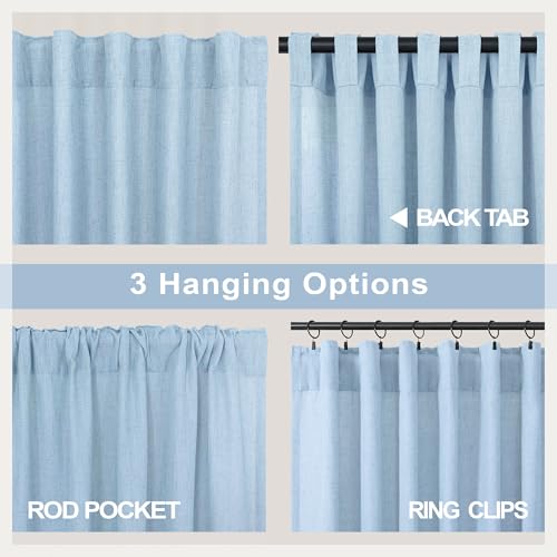 Light Blue Curtains 96 Inches Long for Living Room Back Tab Linen Light Filtering Modern Farmhouse Coastal Decor Baby Blue Cotton Textured Gauze Curtains for Dining Room Bedroom 52x96 Length Pale Blue (52"W x 96"L (Pack of 2) / Light Blue)