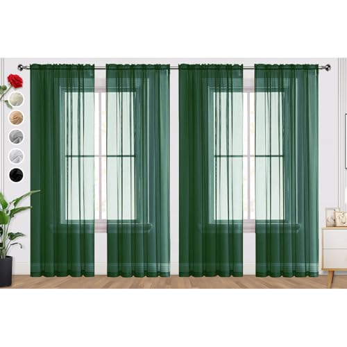 Foliage Green Sheer Curtains 4 Panels Rod Pocket Semi (Foliage Green / 52"W x 72"L (Pack of 4))