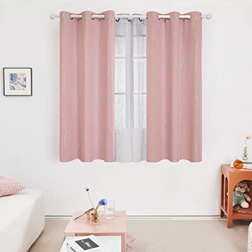 Living Room Curtains 45 Inches Long (Coral Pink/Wave Dots / 42"W x 45"L (Pack of 2))
