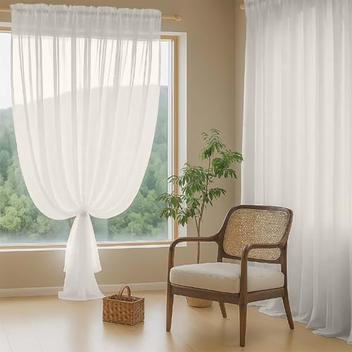Extra Wide Sheer Ivory Curtains 84 Inches Long 2 Panels (59"W x 84"L (Pack of 2) / Ivory)