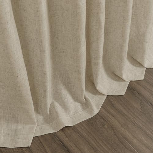Eggshell Beige Linen Curtains for Living Room 98 Inches Long Light Filtering Semi Sheer Curtain Back Tab Rustic Farmhouse Decor Burlap Luxury Boho Drapes for Bedroom Dinner Room 52x98 (52"W x 98"L (Pack of 2) / Eggshell Beige)