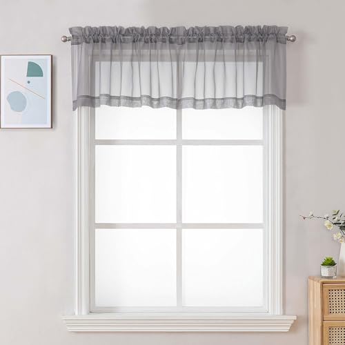 Charcoal Grey Sheer Valances for Windows (Charcoal Grey / 42"W x 16"L (Pack of 2))