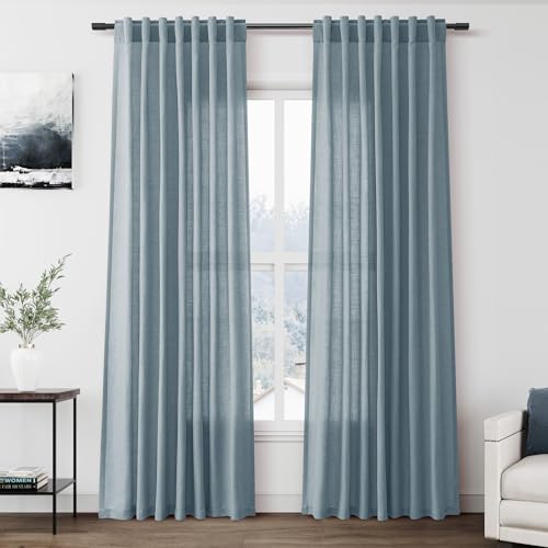 Light Blue Linen Curtains 84 Inch Length 2 Panels Set for Living Room Rod Pocket Back Tab Light Filtering Window Drapes for Bedroom Dining Room Protect Privacy Modern Farmhouse Decor 52x84 (52"W x 84"L (Pack of 2) / Light Blue)