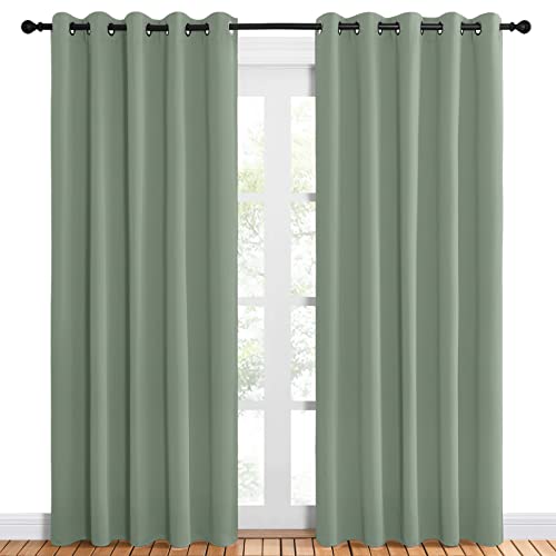 Room Darkening Draperies Window Curtain Panels (Greyish Green / 60"W x 84"L (Pack of 2))