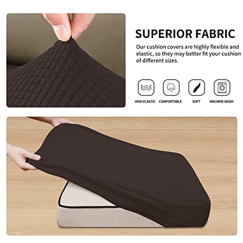Stretch 4 Pieces Couch Cushion Covers for Sectional Sofa L Shape (3 Seater + 1 Chaise / Chocolate)