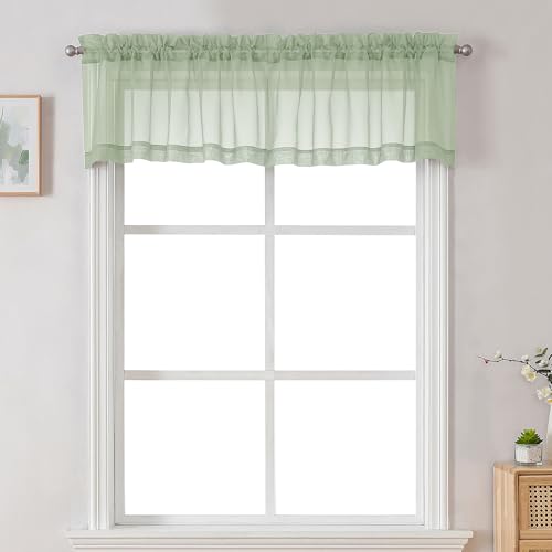 Sheer Valances for Windows 2 Pack (Light Green / 42"W x 18"L (Pack of 2))
