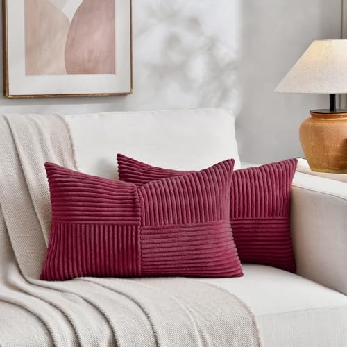 2 Packs Burgundy Long Lumbar Decorative Throw Pillow Covers 16x24 Inch for Couch Bed Sofa (Burgundy / 24" x 16" (Pack of 2))