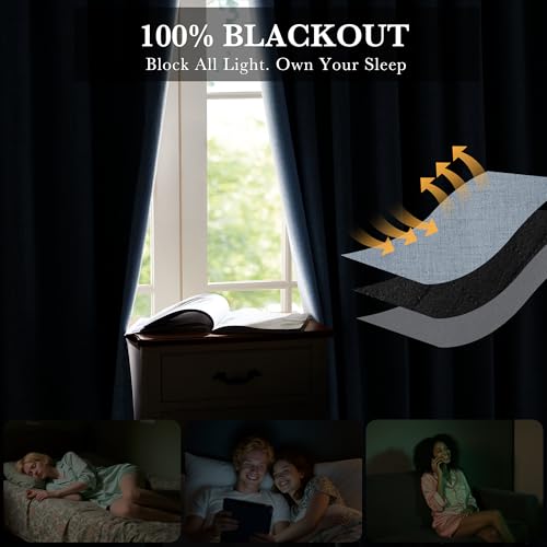 Dusty Blue 100% Blackout Curtains 63 Inch Long for Bedroom (Dusty Blue / 52"W x 63"L (Pack of 2))