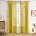 Celery Yellow Linen Curtains 84 Inch Length 2 Panels Set for Living Room Back Tab Light Filtering Semi Sheer Curtain for Bedroom Farmhouse Drapes (52"W x 84"L (Pack of 2) / Celery Yellow)