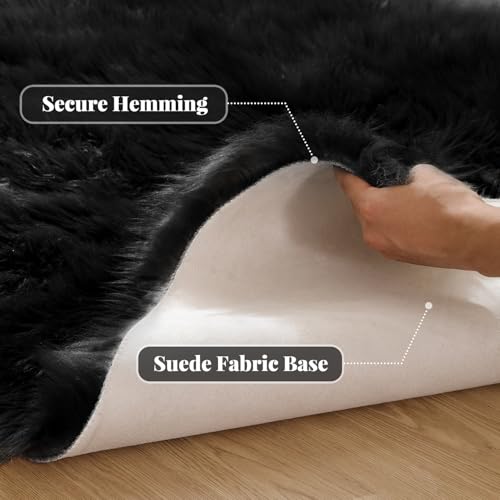 Black Faux Sheepskin Washable Fluffy Fur Area Rugs for Bedroom Small Fuzzy Carpet for Living Room 2x3 Boho Nursery Rug (2' x 3' (Rectangular) / Black)