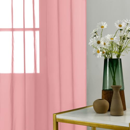 Solid Sheer Rod Pocket Curtain Voile Draperies 2 Panels White Beige Black Grey Coffee 52 Inch Width 84 Inch Long 1 Pair for Kitchen Bedroom Children Living Room Yard (Blush / 52"W x 84"L (Pack of 2))