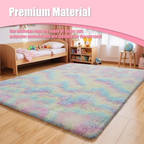 5x8 Shag Area Rug for Bedroom (Rainbow / 5' x 8' (Rectangular))