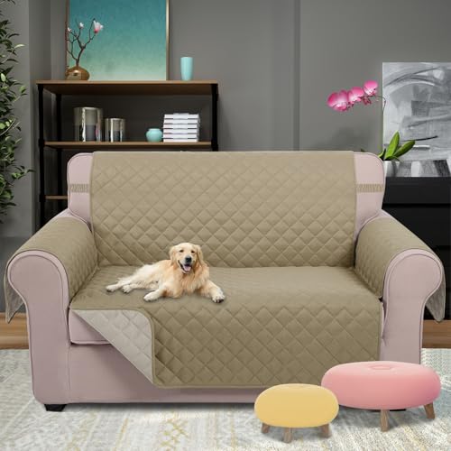 Loveseat Sofa Cover for 2 Cushion Couch (Light Camel/Beige / 54"loveseat-medium)