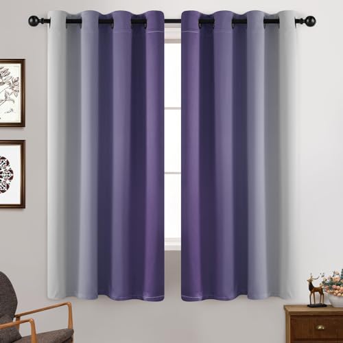Ombre Curtains Lavender Purple and Greyish White for Living Room 63 (52"W x 63"L (Pack of 2) / Lavender Purple)