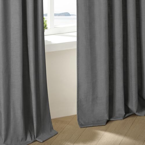 Charcoal Gray Linen Pinch Pleat Semi Sheer 108 Inch Curtains 2 Panels Set (Charcoal Grey / 40"W x 108"L (Pack of 2))