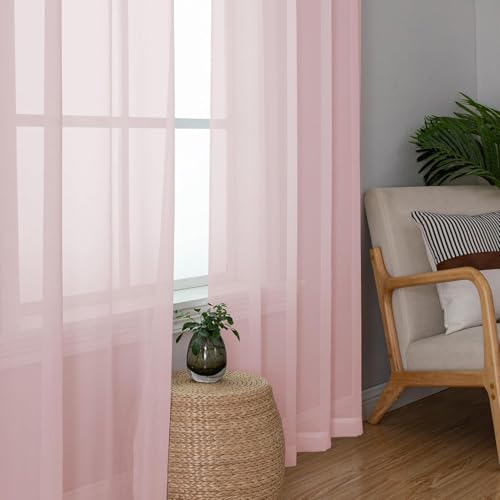 Blush Pink Sheer Curtains 84 Inches Long 2 Panels Set (40"W x 84"L (Pack of 2) / Blush Pink)