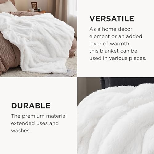 Faux Fur Fluffy Sherpa Fleece Queen Bed Blanket White 60"x80" (08- White / Queen (90" X 90"))