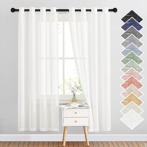 Linen Curtains Semi Sheer Bedroom Window Curtains (52"W x 72"L (Pack of 2) / Ivory)