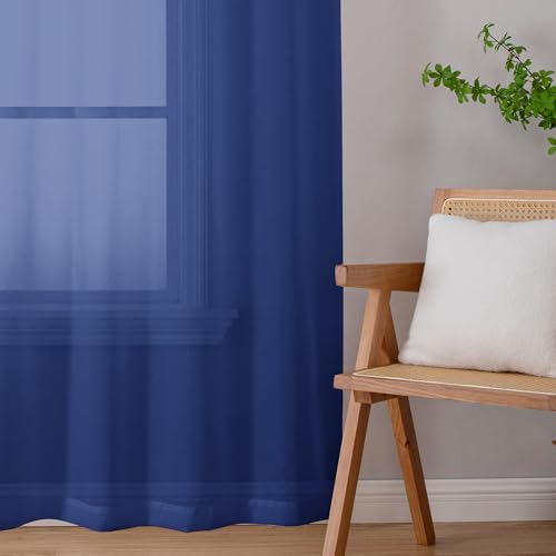 Royal Blue Sheer Curtains 78 Inches Long 2 Panels Set for Living Room (Royal Blue / 42"W x 78"L (Pack of 2))