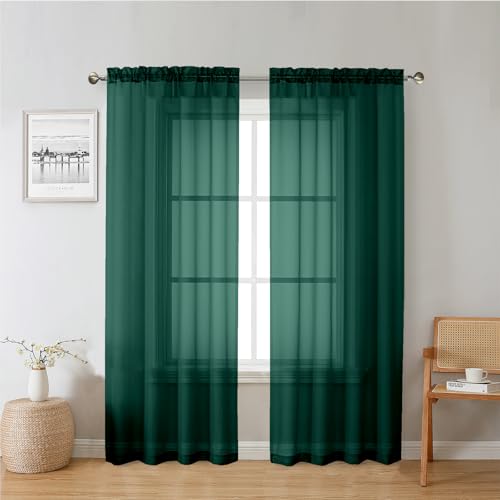 Hunter Green Sheer Curtains 72 Inches Long 2 Panels (Hunter Green / 42"W x 72"L (Pack of 2))