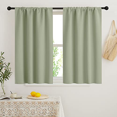 Short Blackout Curtains for Bedroom (Sage Green / 34"W x 45"L (Pack of 2))