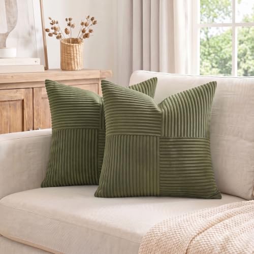 2 Packs Olive Green Samll Decorative Throw Pillow Covers 14x14 Inch with for Couch Bed Sofa (Olive Green / 14" x 14" (Pack of 2))