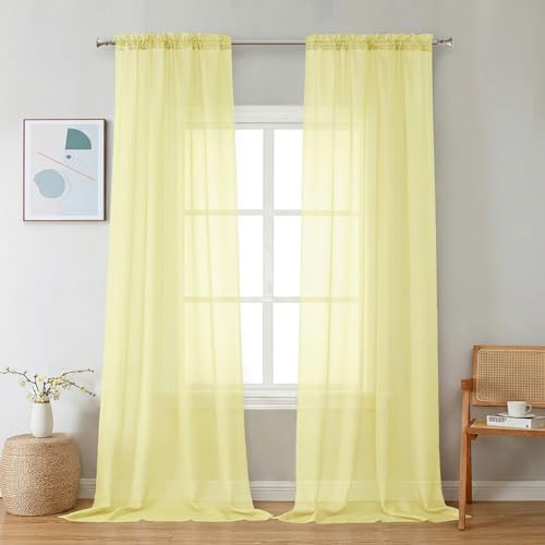 Sheer Curtains 96 inches Long 2 Panels (Light Yellow / 42"W x 96"L (Pack of 2))
