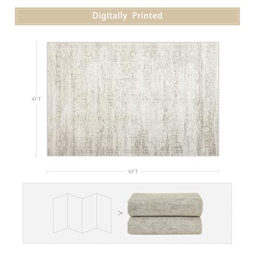 Small Washable Rugs 4x6 Area Rugs for Living Room (4' x 6' (Rectangular) / Beige-ivory-cream-brown-camel)