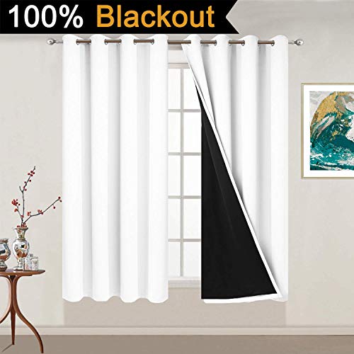Pure White 100% Blackout Curtains 54 Inches Long 52" Wide 2 Panel (52"W x 54"L (Pack of 2) / Pure White)