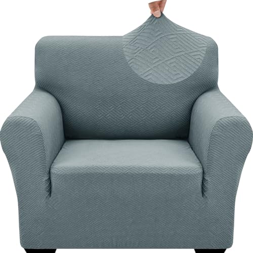 1 Piece Jacquard Chair Slipcovers for Living Room High Stretch Chair Covers with Arms Anti Slip Pets Friendly Couch Sofa Armchair Cover Furniture Protector (Small (31"-46") / New Pattern Light Grey)