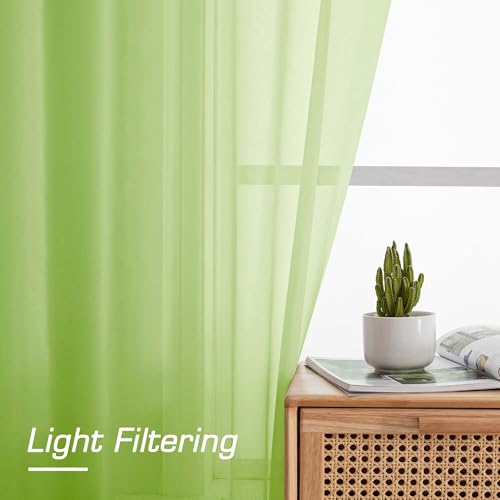 Short Lime Sheer Curtains 30 Inch Length 2 Panels Set (Lime Green / 42"W x 30"L (Pack of 2))