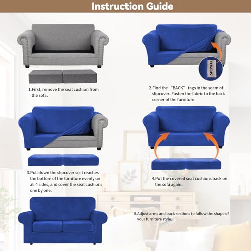 Velvet Stretch 3 Pieces Couch Cover for Sofa Washable (Medium / Royal Blue)