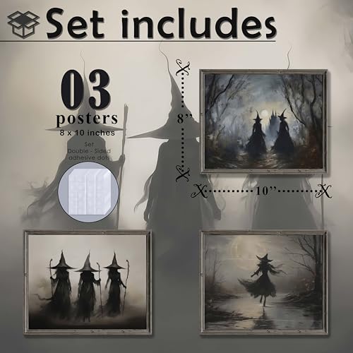 03 Pcs Unframed Vintage Moody Witch Art (Unframed / Ghost 3)