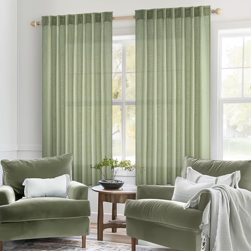 Sage Green Linen Curtain 52x45 Inch 2 Panels for Kitchen Bedroom (52"W x 45"L (Pack of 2) / Sage Green)