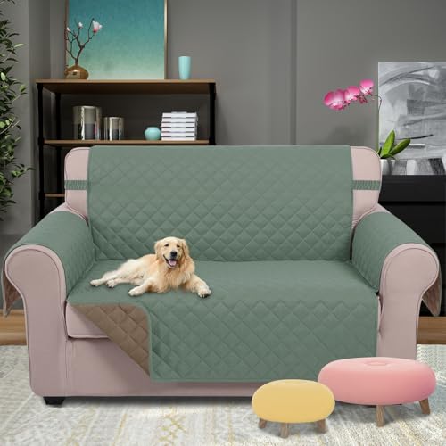 Loveseat Sofa Cover for 2 Cushion Couch (Greyish Green/Taupe / 45''loveseat-small)