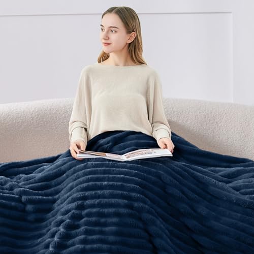 Ribbed Twin Blanket for Couch & Bed (Navy / Twin(60"x80"))