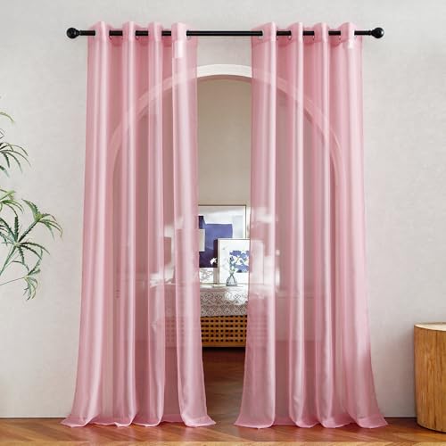 Pink Sheer Curtains 2 Panels for Girls Room (Pink / 54"W x 84"L (Pack of 2))