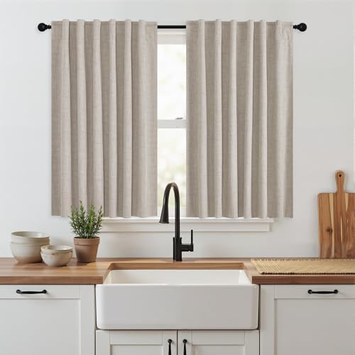 Natural Beige 100% Blackout Short Curtains 45 Inch Long (Natural Beige / 52"W x 45"L (Pack of 2))