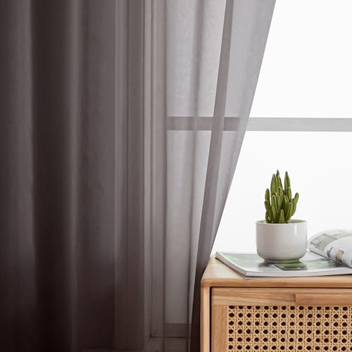 Chocolate Short Sheer Curtains 45 Inch Length for Small Windows (Chocolate / 42"W x 45"L (Pack of 2))