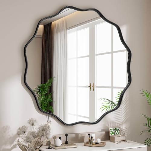Wavy Round Mirror (Black / 30"L x 30"W)