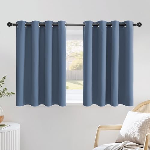 Stone Blue Short Curtains 36 inches Long for Kitchen (Stone Blue / 52"W x 36"L (Pack of 2))